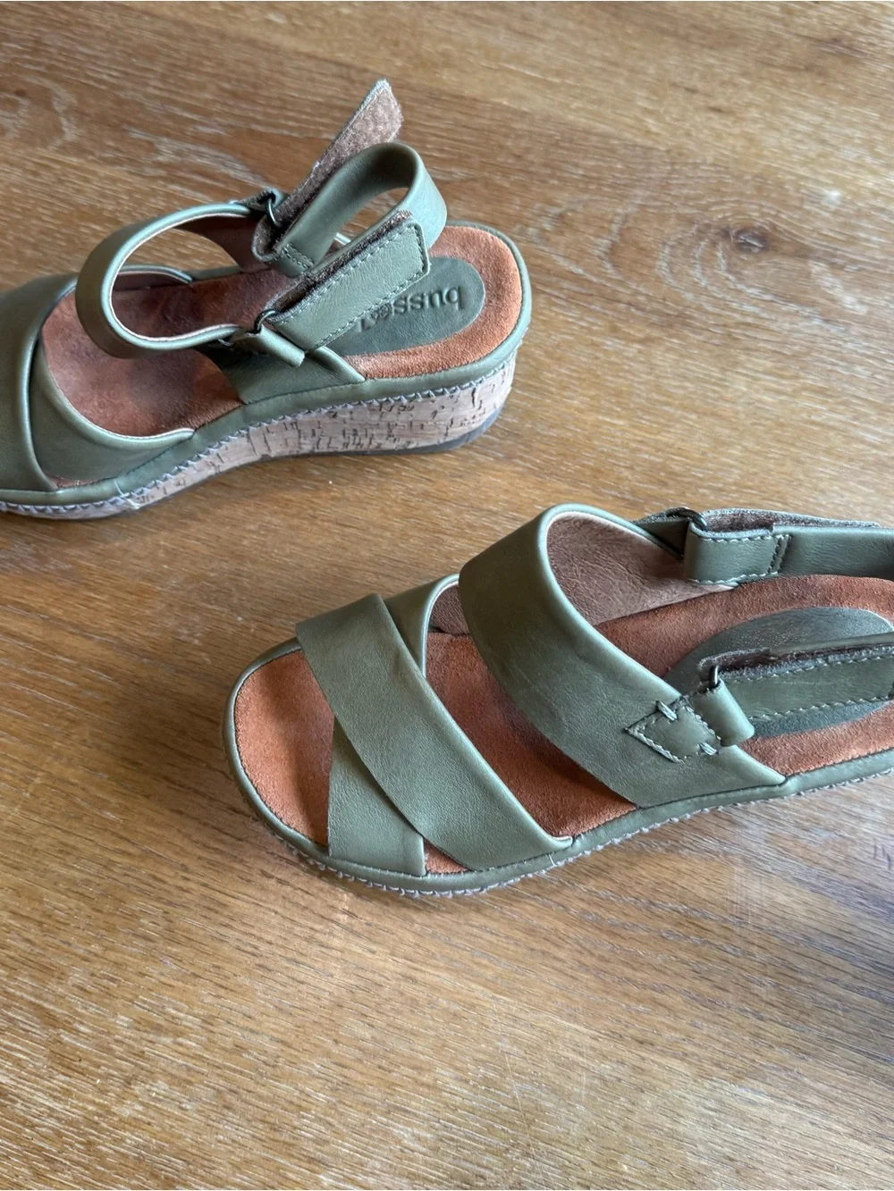 Bussola Olive Green Cork Wedge Sandals